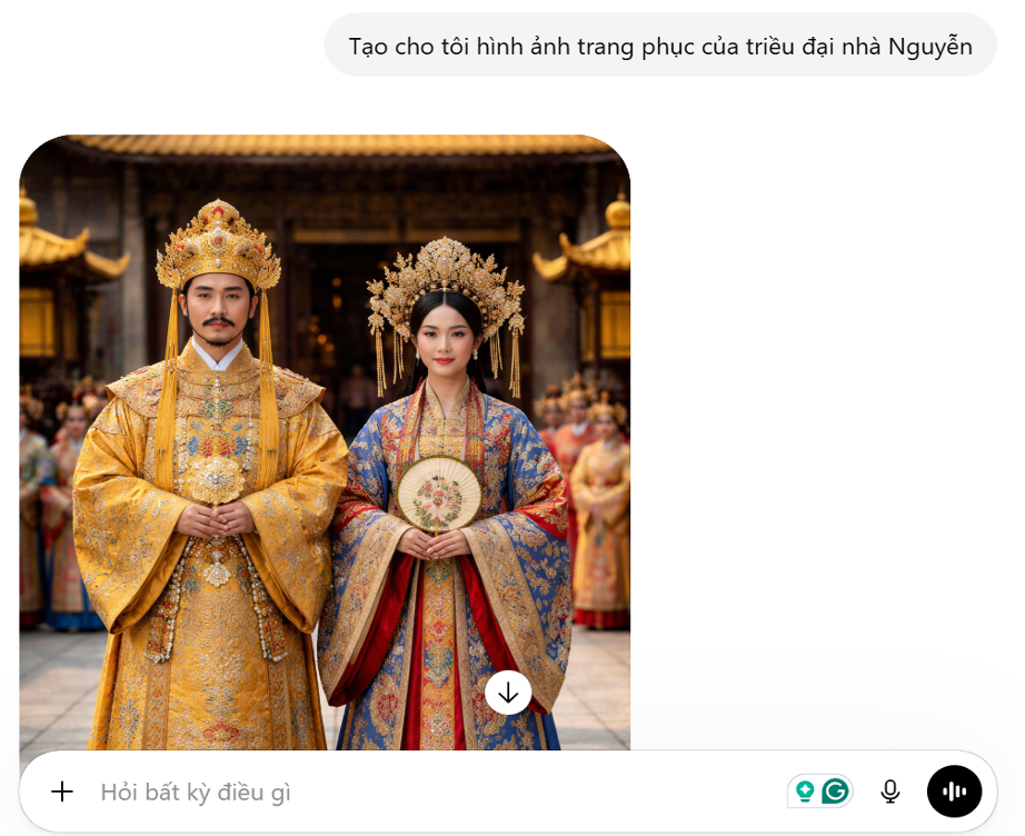 Hình ảnh về trang phục triều Nguyễn do AI tạo.